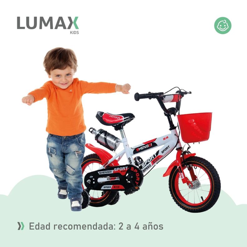 Bicicleta Infantil Lumax Aro 12 Rojo Con Rueditas-4