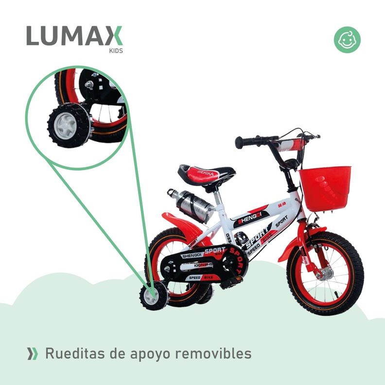 Bicicleta Infantil Lumax Aro 12 Rojo Con Rueditas-5