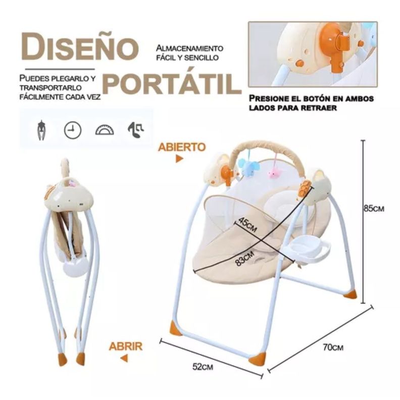 Silla Cuna Mecedora Electrica Con Mosquitero Y Musica Bebe-3