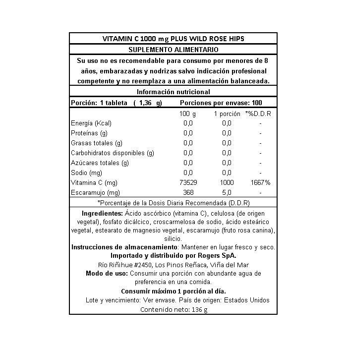 Vitamina C 1000 Mg & Wild Rose Hips - 100 Comp.-1