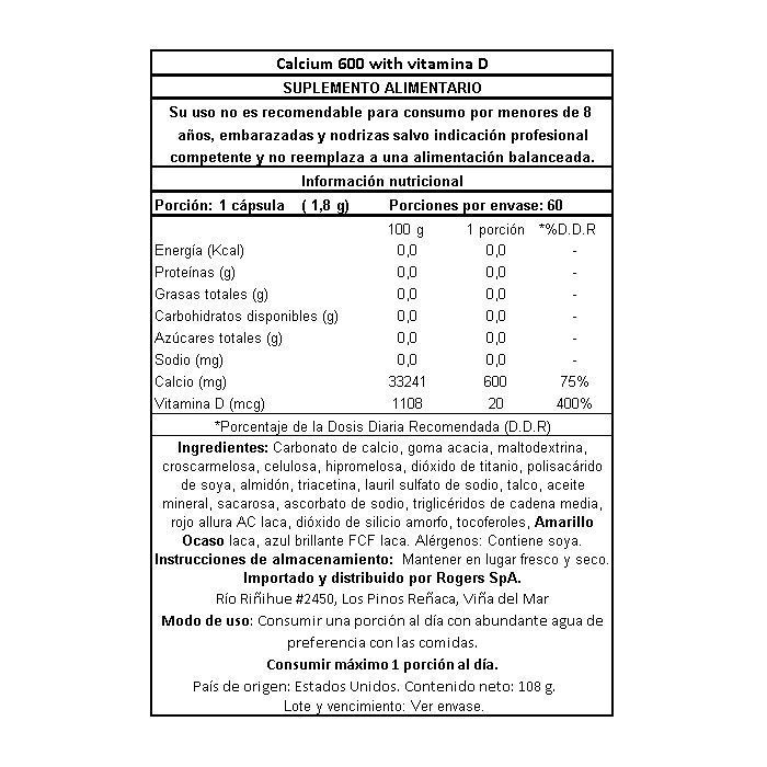 Calcio 600 mg + Vitamina D3 - 60 comprimidos-1