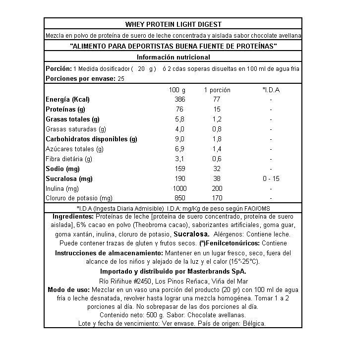 Proteína Whey Light Digest 500Grs Choco Avellanas-2