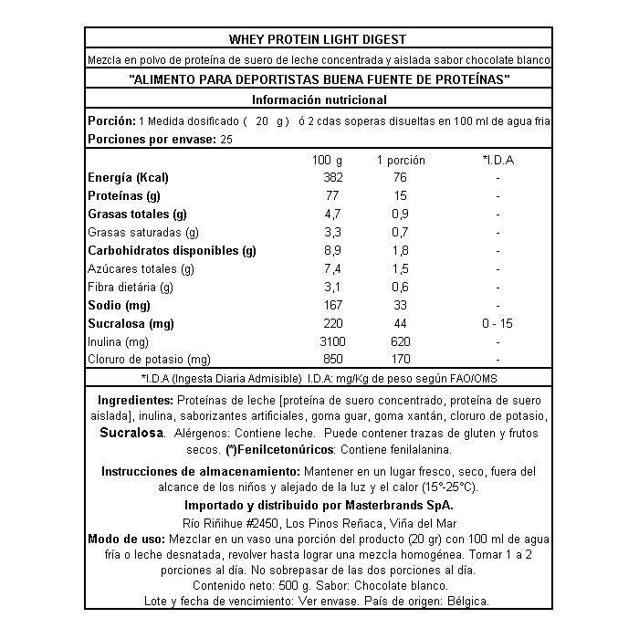 Proteína Whey Light Digest 500Grs Choco Blanco-2