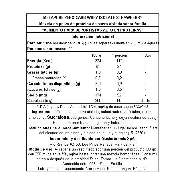Proteína Metapure Whey Isolate 908Grs Frutilla-1