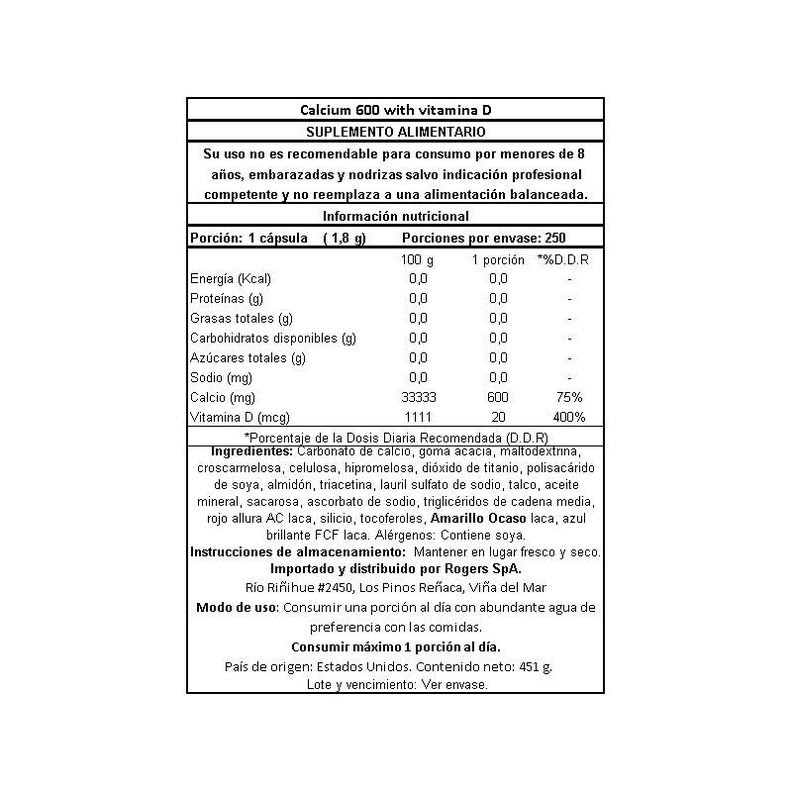Calcio 600 mg + Vitamina D3 - 250 comprimidos-1