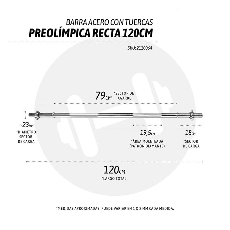 Barra preolímpica recta 120 cm con tuercas-3