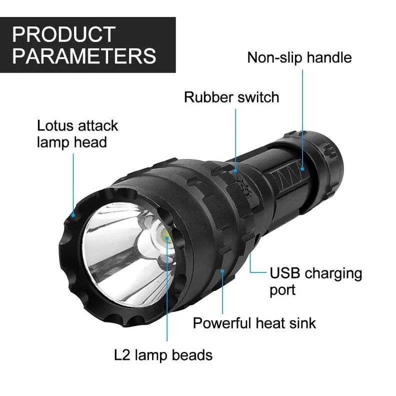  Linterna Táctica De Largo Alcance Recargable Por USB, 5 Modos-1