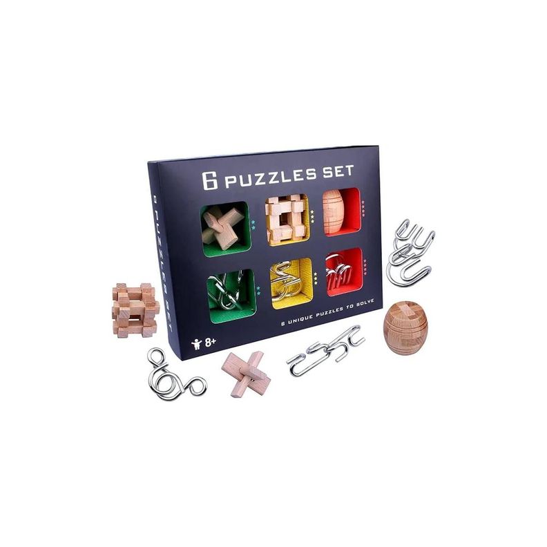 Rompecabezas de metal y juego de madera 3D 6 piezas.-0
