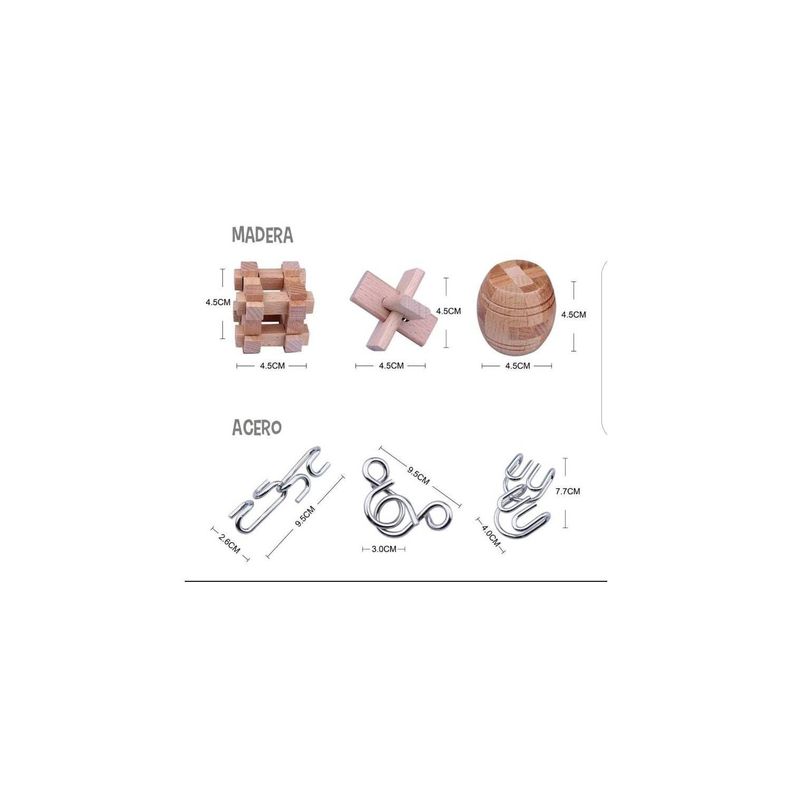 Rompecabezas de metal y juego de madera 3D 6 piezas.-2