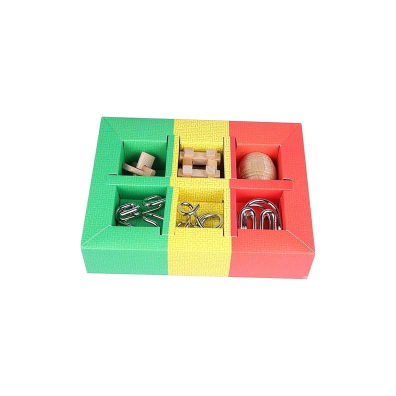 Rompecabezas de metal y juego de madera 3D 6 piezas.-3
