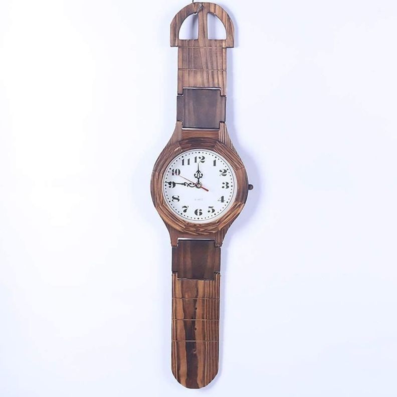 Reloj Madera Diseño Pulsera Vintage De Pared 56 Cm-0