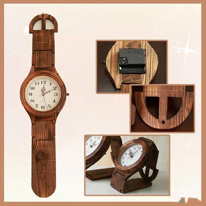 Reloj Madera Diseño Pulsera Vintage De Pared 56 Cm-4