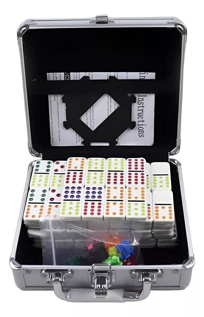 Juego De Dominó Mexicano Con Caja De Aluminio Tren Cardinal-0