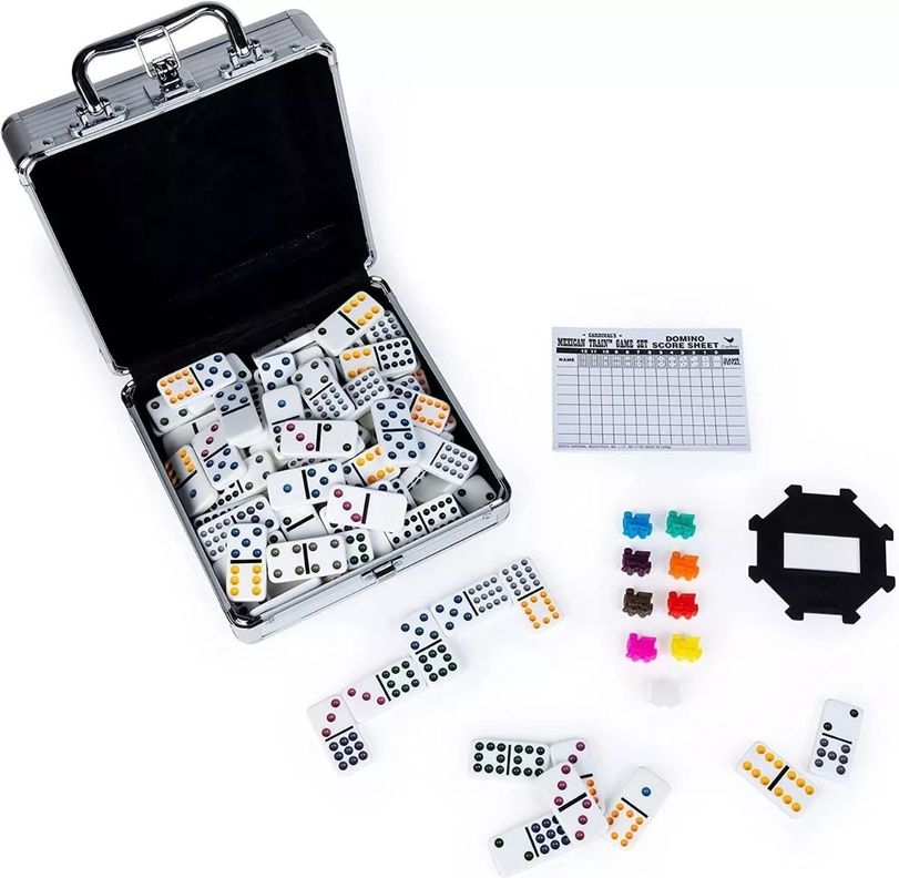 Juego De Dominó Mexicano Con Caja De Aluminio Tren Cardinal-7