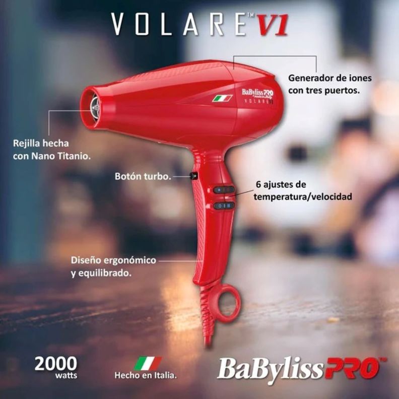 Secador Volare V1 Motor 6 Niveles Ferrari Babylisspro Rojo-2