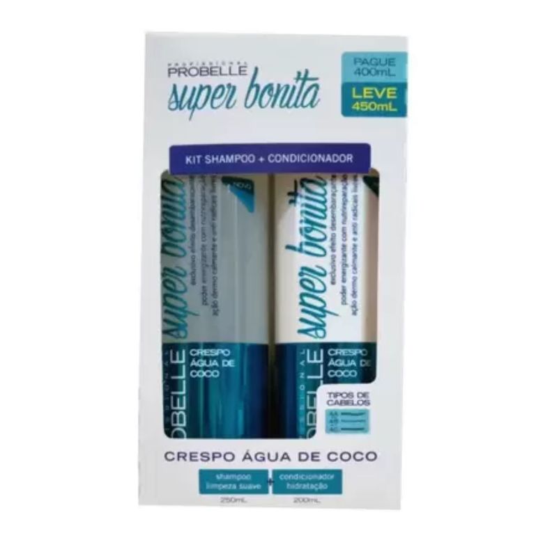 KIT SHAMPOO Y ACONDICIONADOR 450ML RIZADO AGUA DE COCO PROBELLE-2