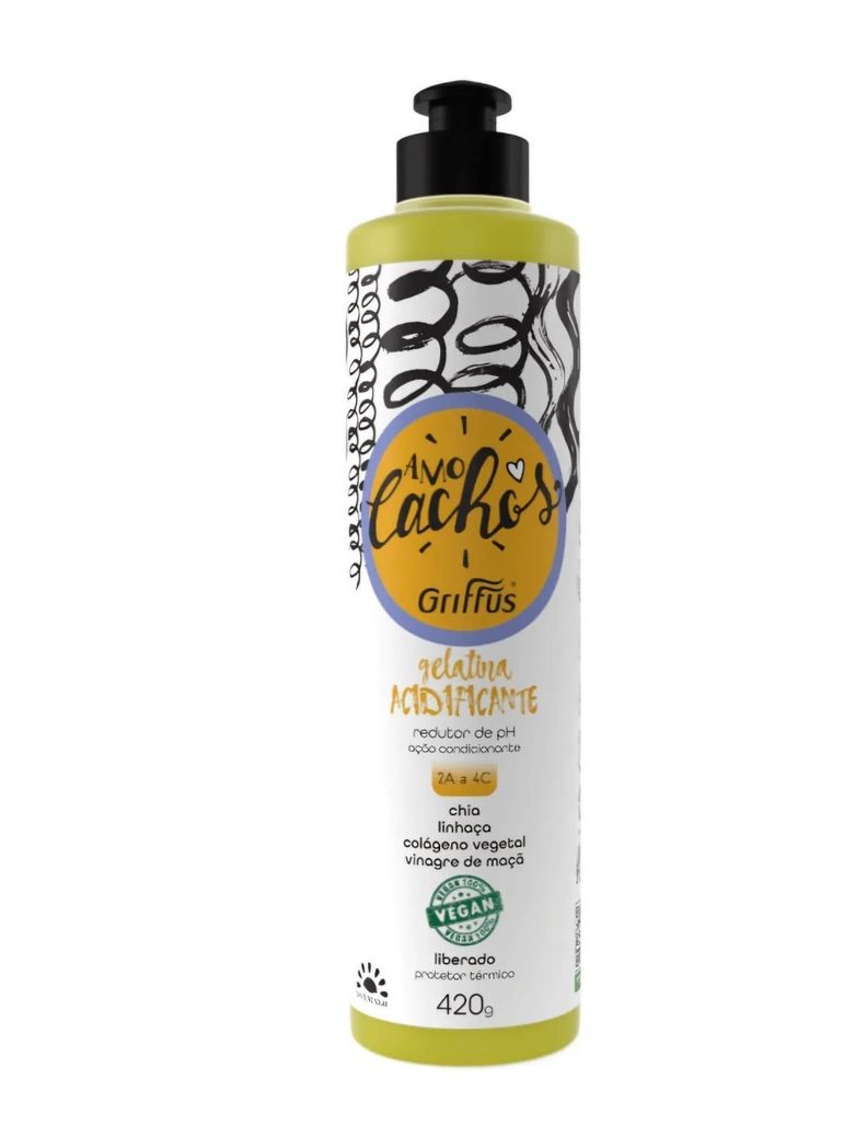 GEL ACIDIFICANTE DE RIZOS AMO CACHOS + PROTECTOR TERMICO 420G GRIFFUS