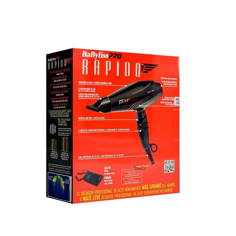 Secador de pelo BaBylissPRO Rapido BABF7000 negro 220V-0