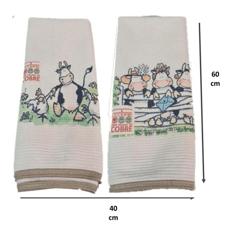  2 Paños Cocina Cobre Puro en Polycotton Vaquitas -1