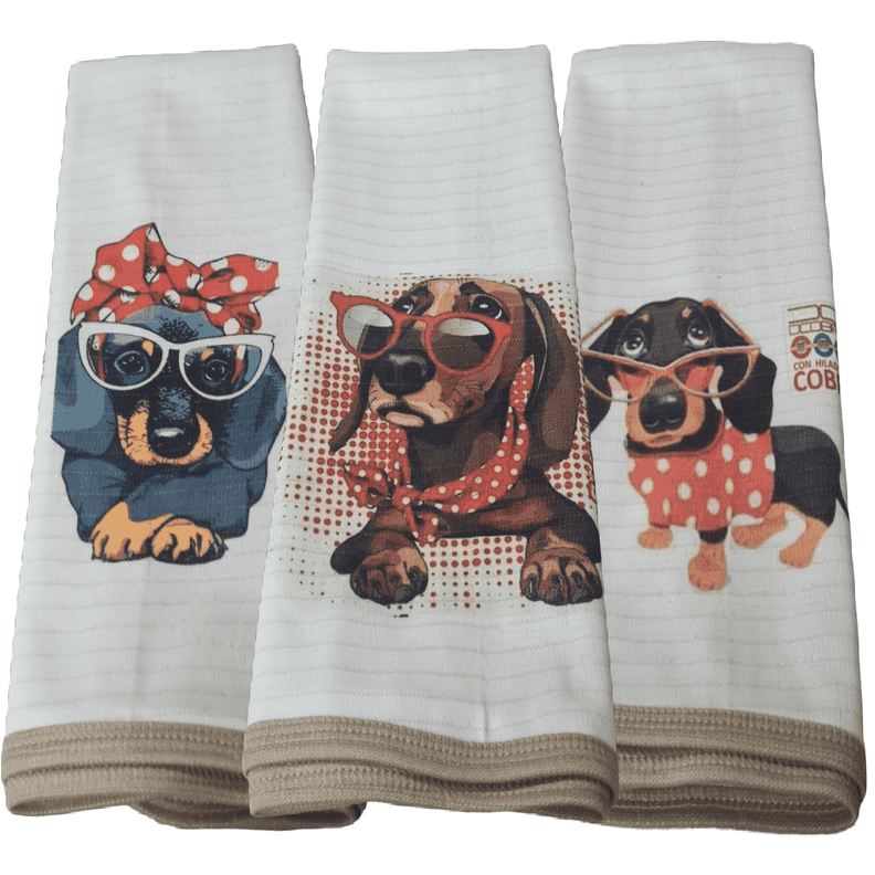 Pack 3 paños  de cocina en cobre  modelo Salchicha  -1