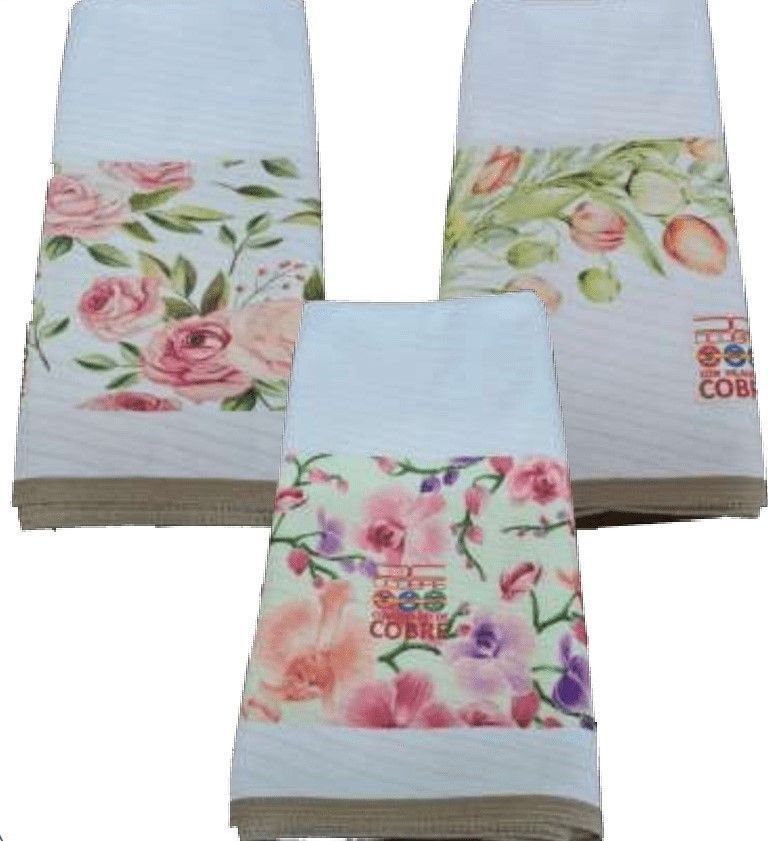 Pack 3 Paños Cocina Cobre modelo Flores -0