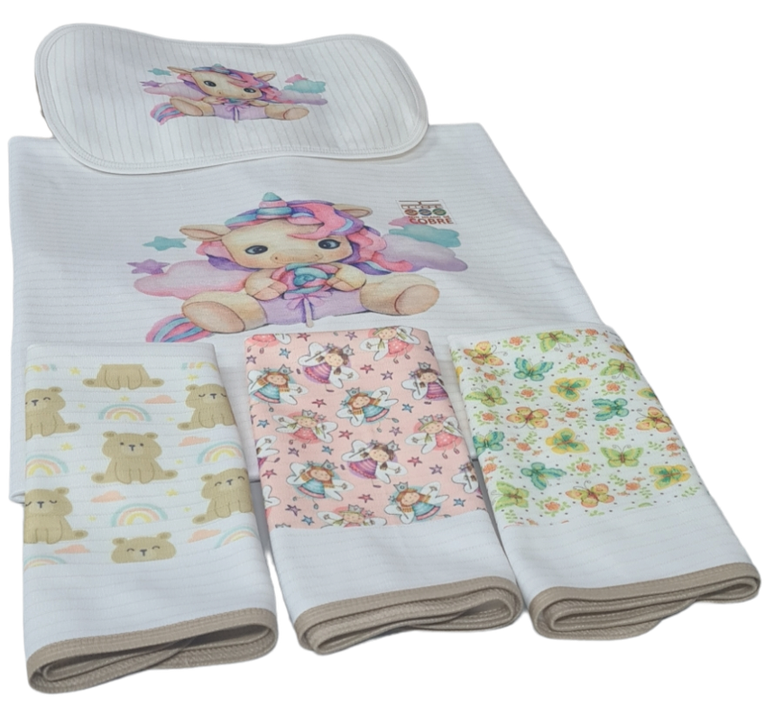 Manta Bebé en Cobre + Funda Cojín 3 Toallitas, Mod. Unicornio-0