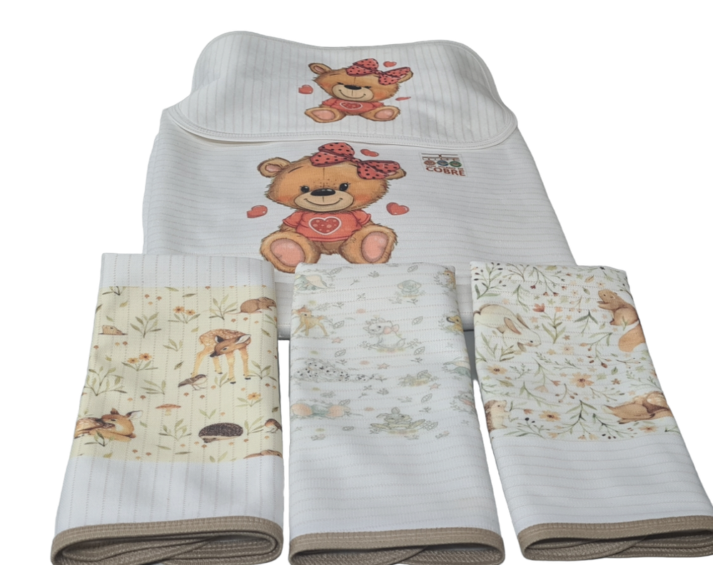 Manta Bebé en Cobre+ Funda Cojín+ 3 Toallitas, mod. Osita.-0