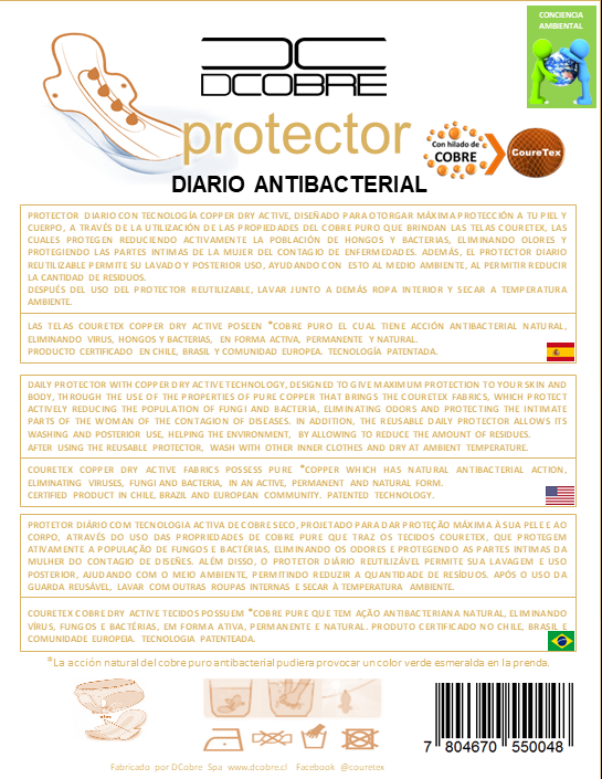 Protector Diario en Cobre Reutilizable , 1 unidad, evita infecciones urinarias -2