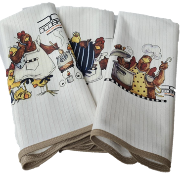 Pack 3 Paños de cocina en cobre puro modelo gallinas-1