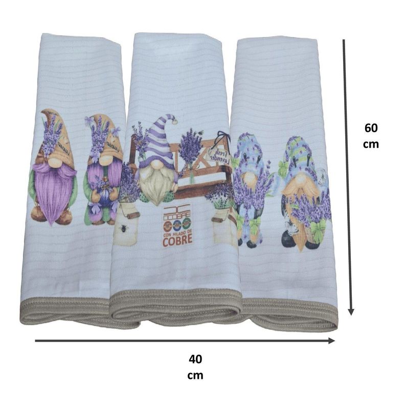 Pack 3 paños de cocina en cobre modelo duende lavanda -1