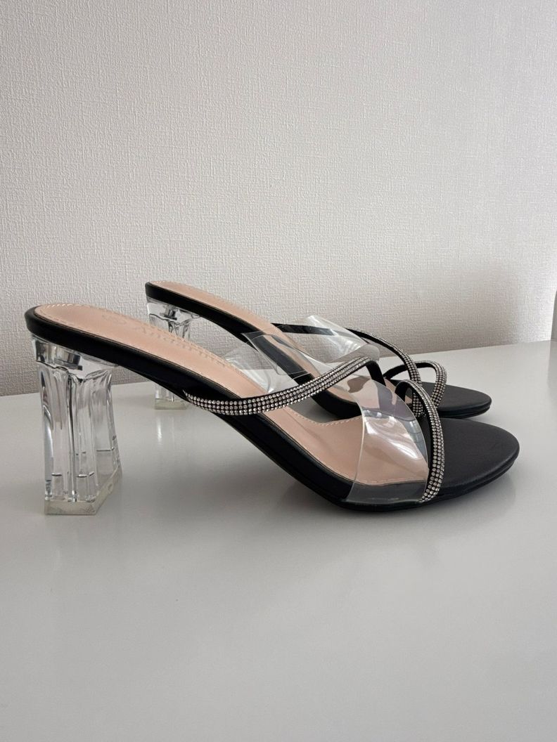 Sandalia Taco Transparente Mujer con Brillos