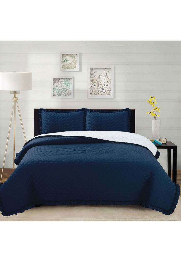 Cubrecama Prewash Bordado Sherpa 2p - Azul Marino-0