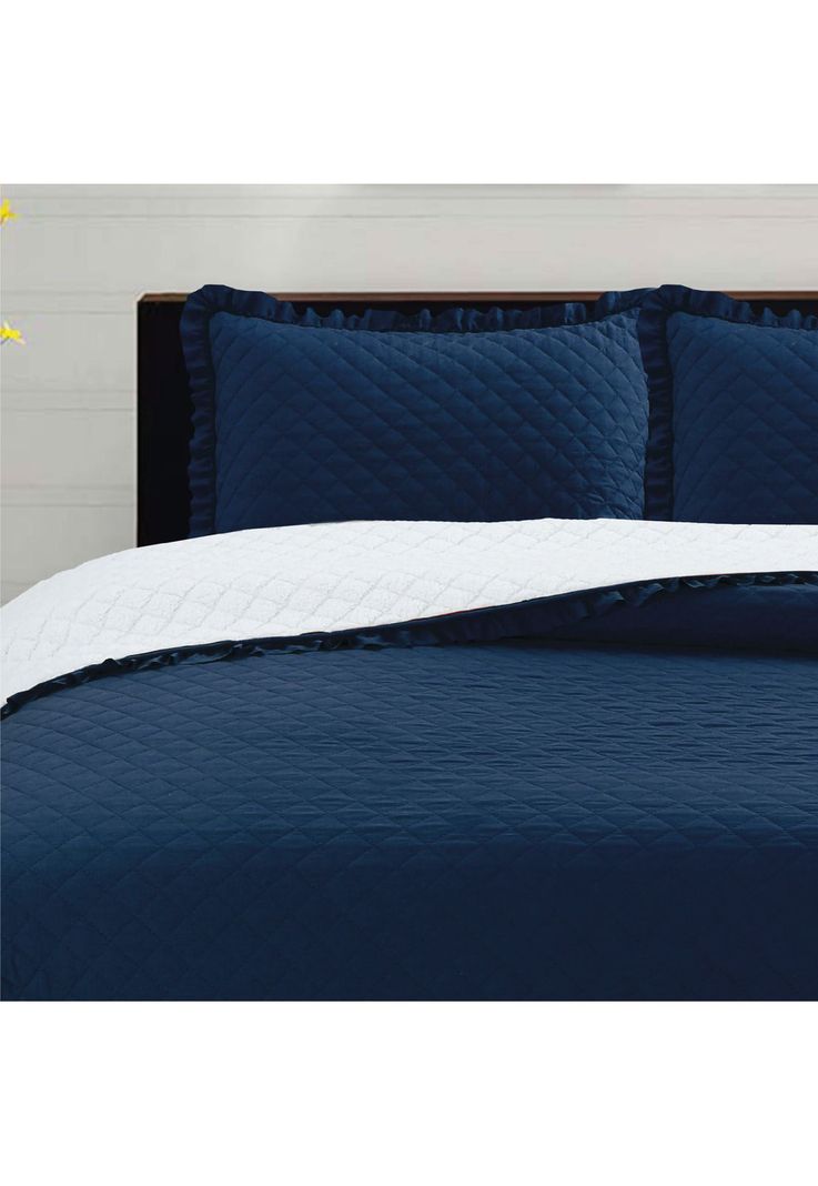 Cubrecama Prewash Bordado Sherpa 2p - Azul Marino-1