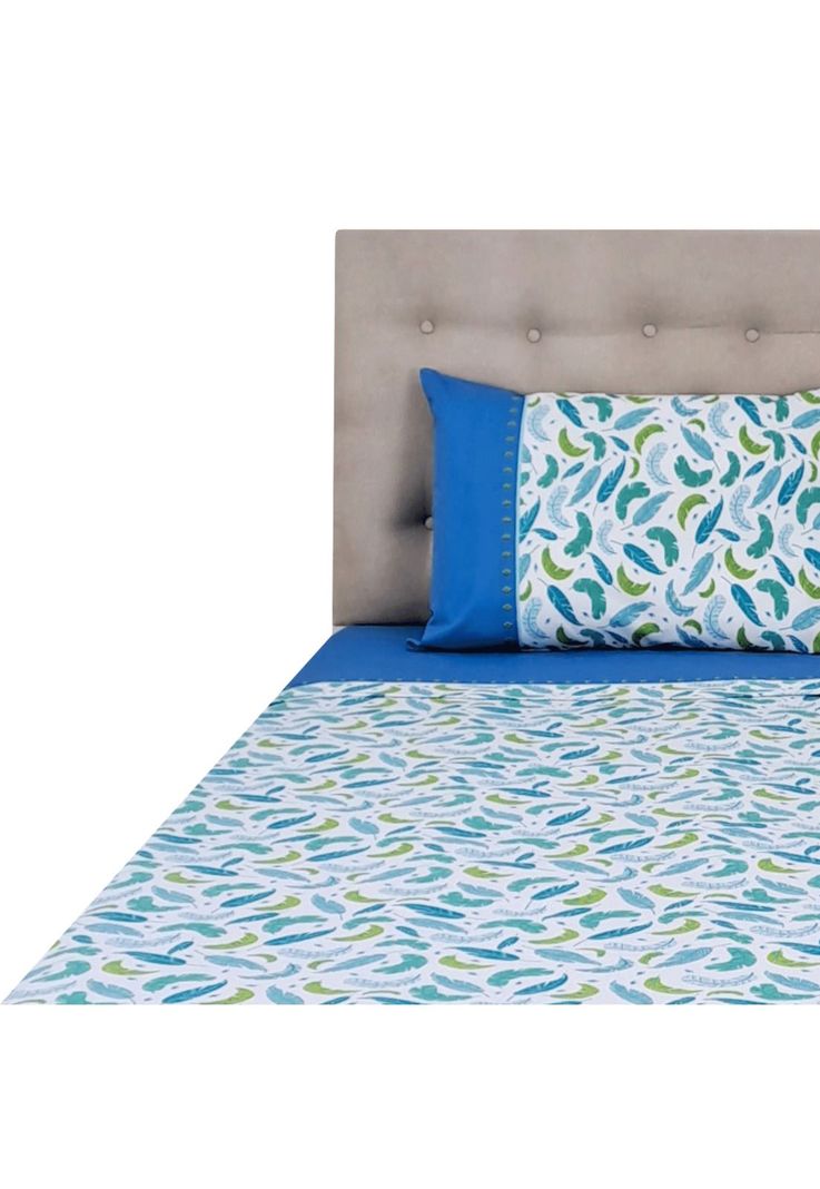 Sábanas 144h Estampadas Plumas Frias 1.5 Plazas-1