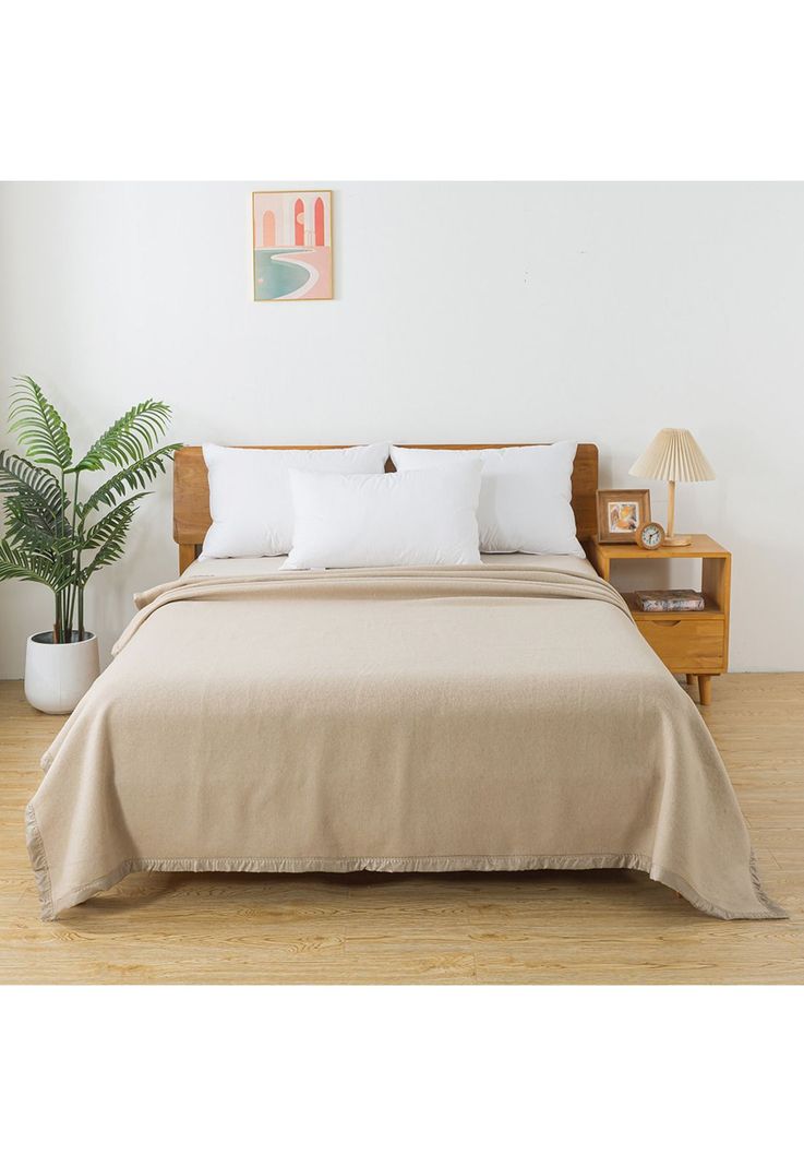 Frazada premium 70% lana 150 x 200 cm beige-3