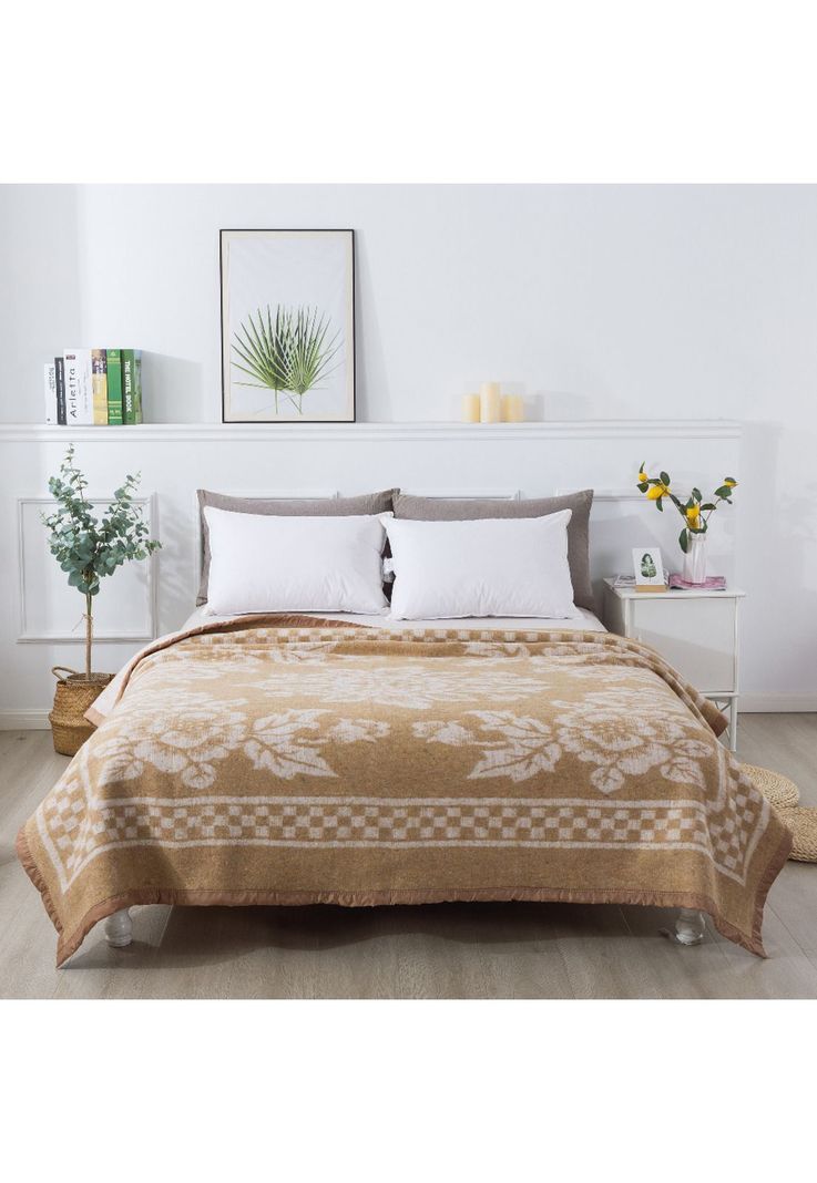 Frazada Termica Borde Satinado Flores 2P Beige-2