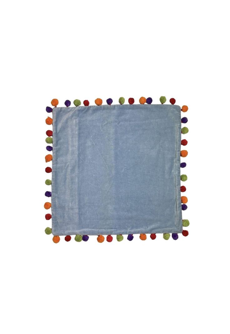 Funda de pompón velvet para cojín 50 x 50 cm azulado-0