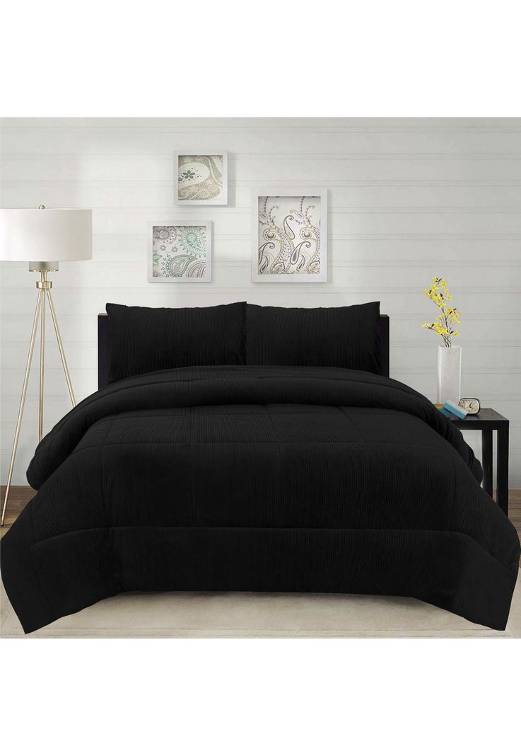 Cubrecama Corduroy Termico 1.5p - Negro-0