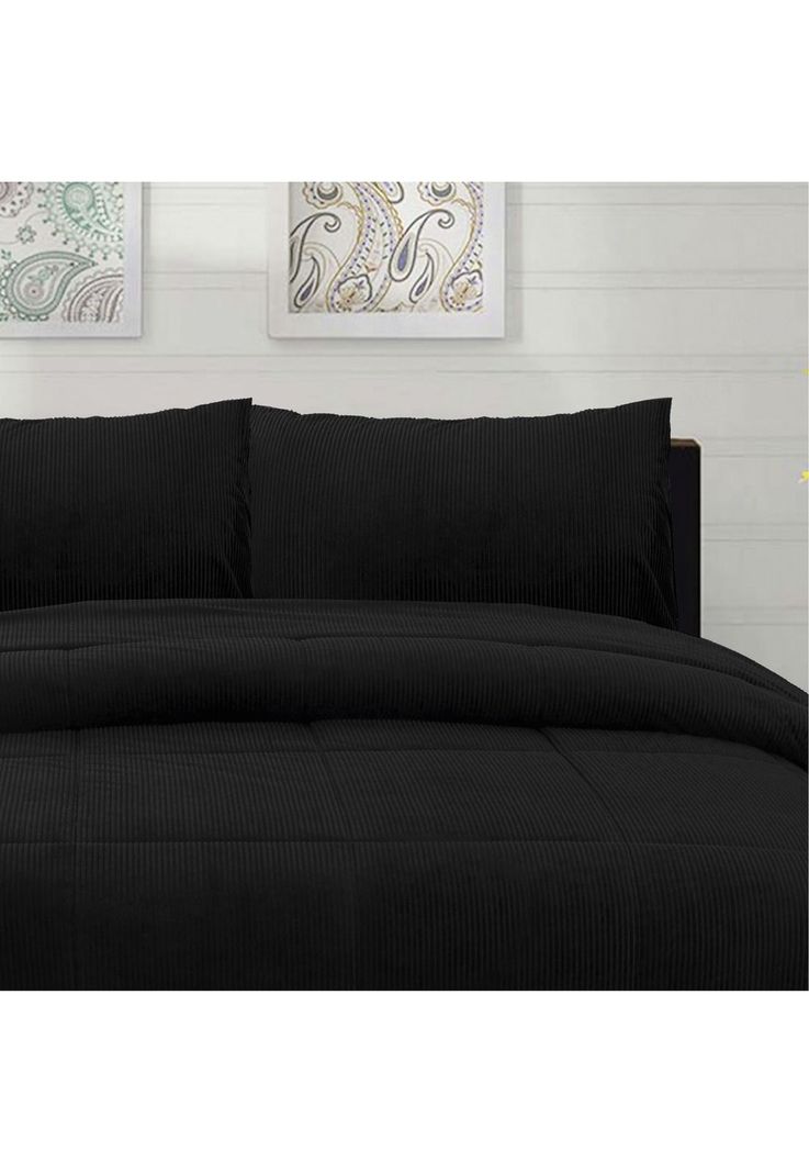 Cubrecama Corduroy Termico 1.5p - Negro-1