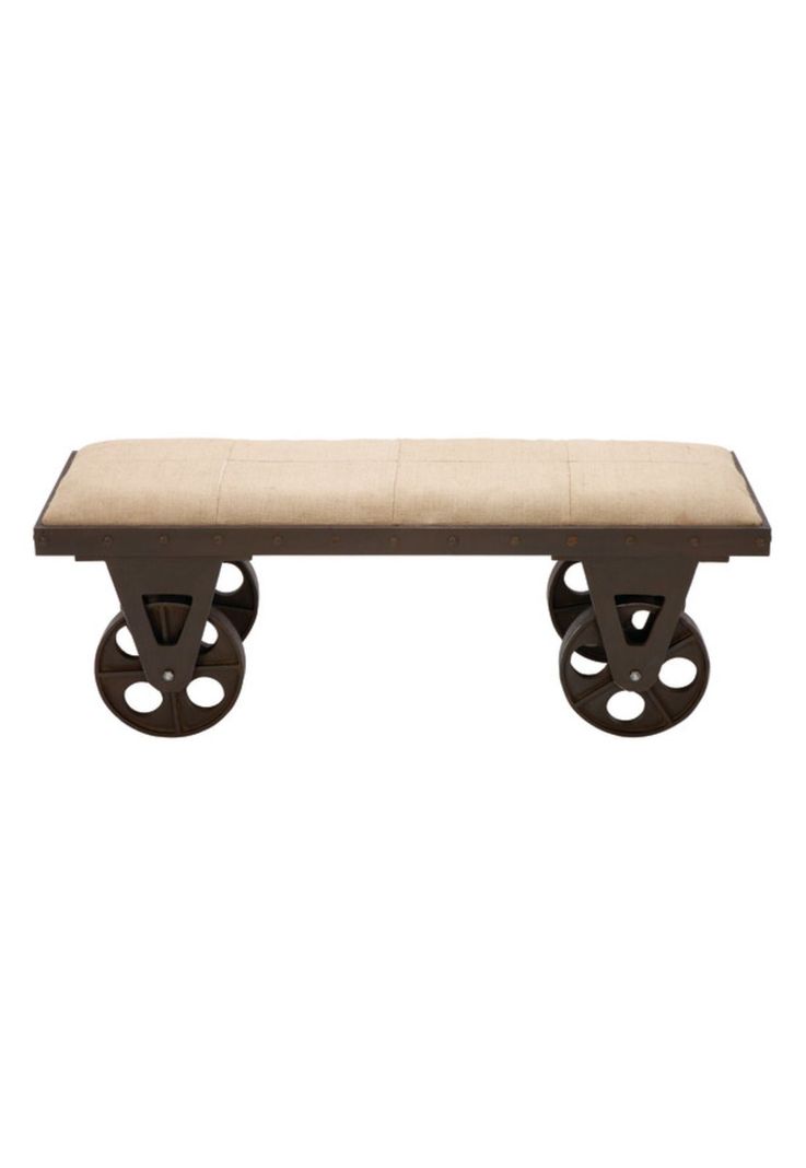 Banca decorativa de fierro y tapizado 119 x 43 cm marrón-0