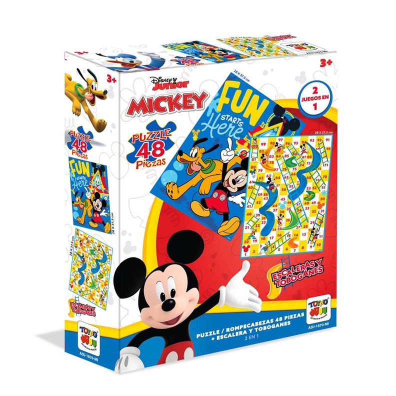 2 En 1 Puzzle 48 + Escalera Y Toboganes Mickey-0