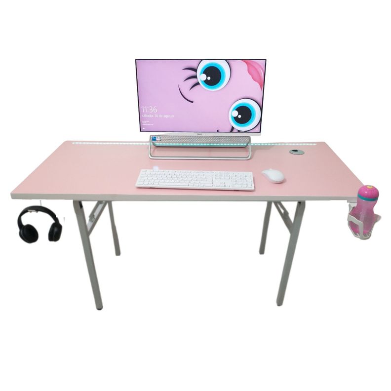 Escritorio Gamer plegable ROSA 130 CM con luz LED-0