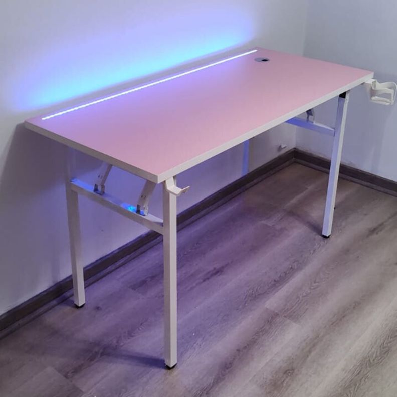 Escritorio Gamer plegable ROSA 130 CM con luz LED-1