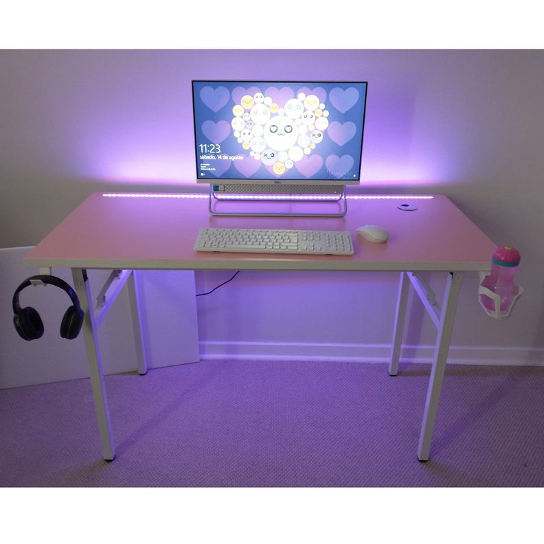 Escritorio Gamer plegable ROSA 130 CM con luz LED-6