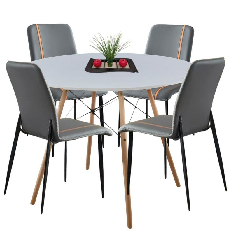 Juego De Comedor Redondo 4 sillas 80 cm Blanco y Elegant Gris-6