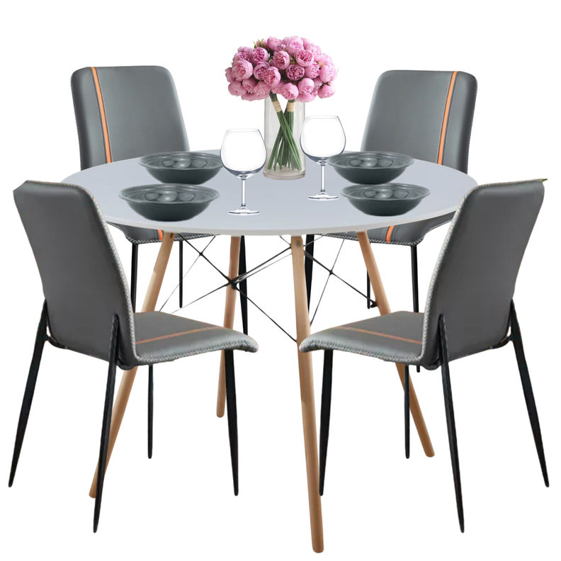 Juego De Comedor Redondo 4 sillas 80 cm Blanco y Elegant Gris-0