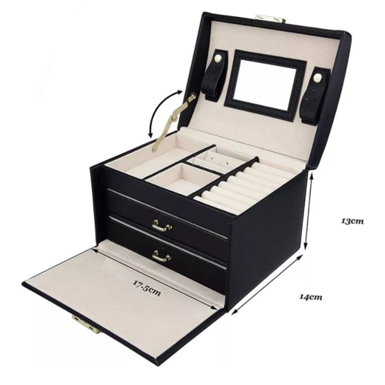 Joyero Organizador con espejo y llave Delux 3 Niveles Negro-3