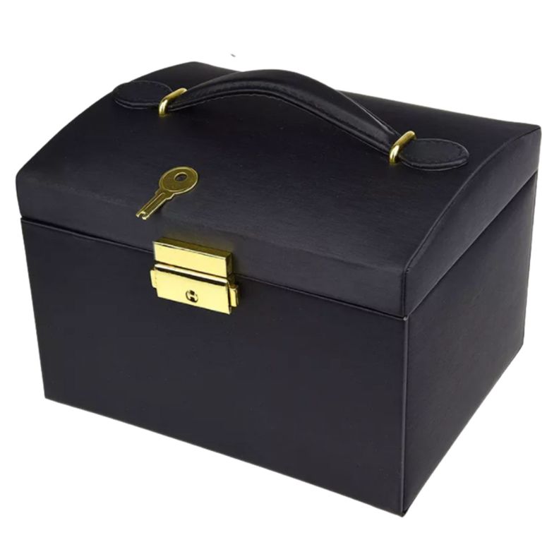 Joyero Organizador con espejo y llave Delux 3 Niveles Negro-7