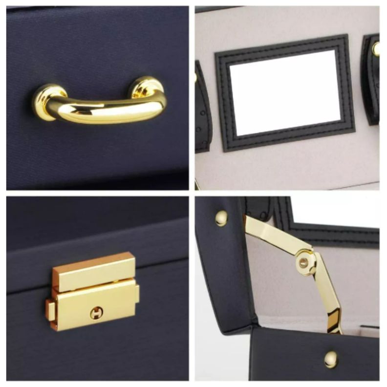 Joyero Organizador con espejo y llave Delux 3 Niveles Negro-4