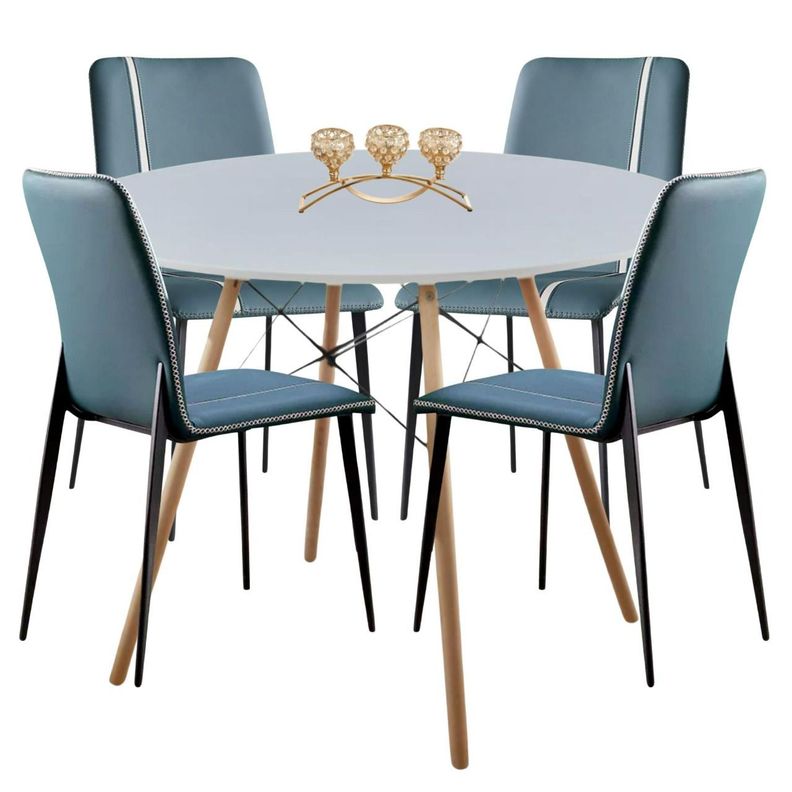 Juego De Comedor Redondo 4 sillas 80 cm Blanco y Elegant Azul-0